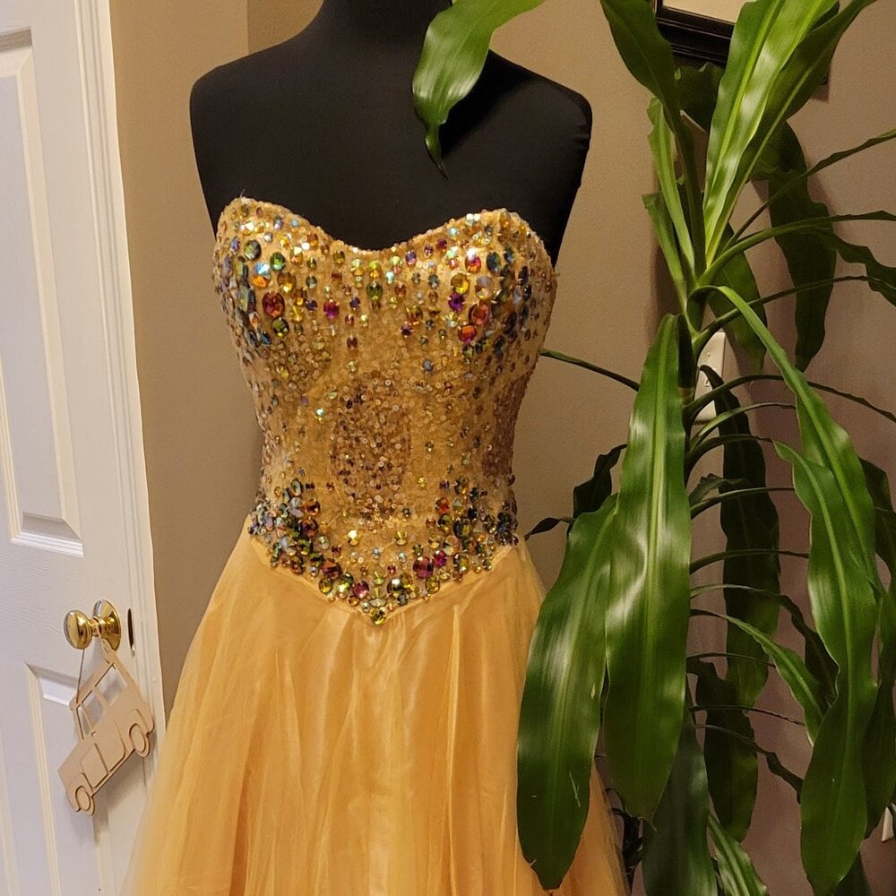 Party Time Formals Gold Dress